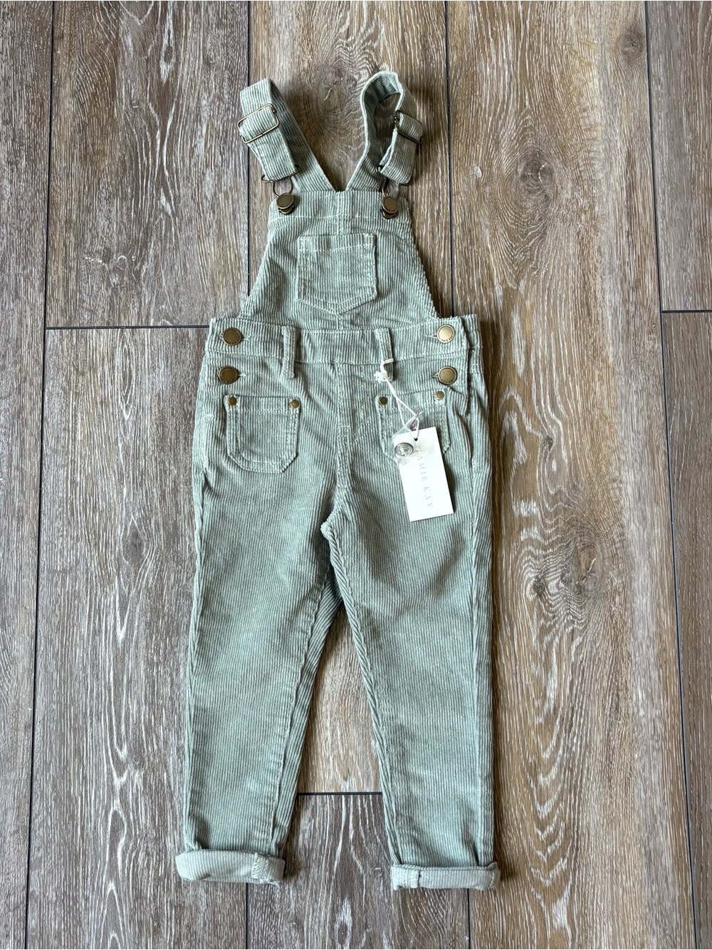 NWT Jamie Kay Sage Green Corduroy Overalls 1Y Toddler Adjustable Straps